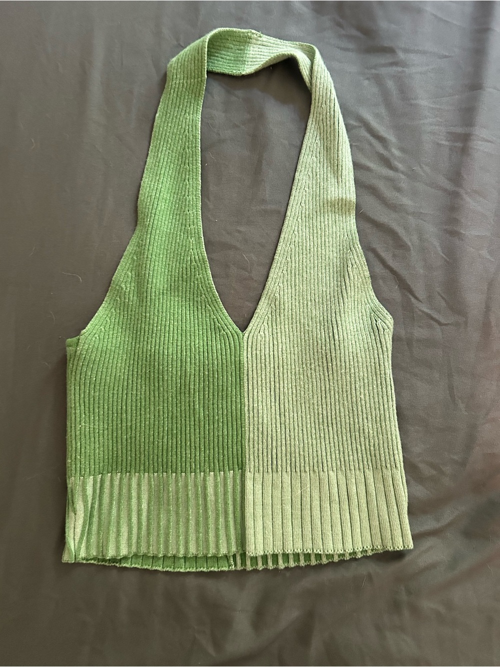 La Hearts Two-Tone Green Ribbed Halter Crop Top